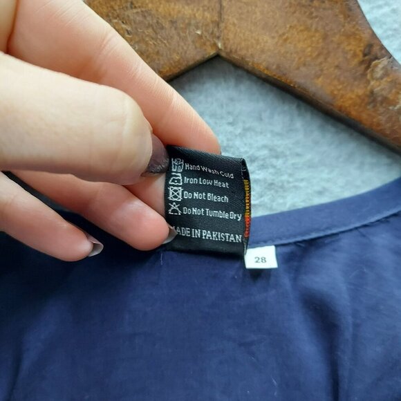 Navy Blue Embroidered 3/4 Sleeve Tunic Top Made In Pakistan - Picture 3 of 4